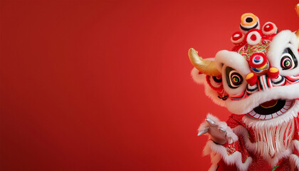 Chinese dragon red background. Chinese New Year. Lunar New Year of Dragon 2024. Lunar New Year video Celebration. Chinese new year background. Chinese lion dancer