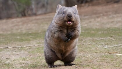 A-Wombat-Standing-On-Its-Hind-Legs-And-Sniffing-Th-