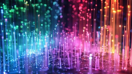 LED lights shimmering in a sea of optical fibers cre AI generated illustration - obrazy, fototapety, plakaty