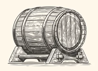 Zelfklevend Fotobehang Hand drawing wood barrel. Cask, keg sketch vintage vector illustration © ~ Bitter ~