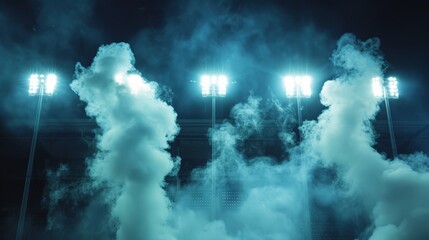 Obraz premium Luminous stadium lights painting a scene of mystery AI generated illustration