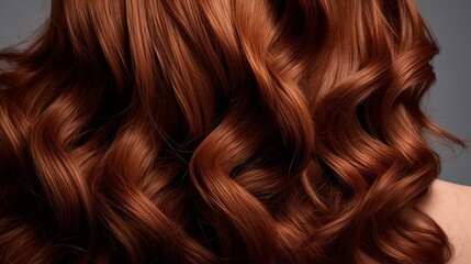 A shiny chestnut wig with curly texture - obrazy, fototapety, plakaty