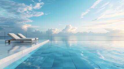 Minimalistic poolside scene with a stunning view of AI generated illustration