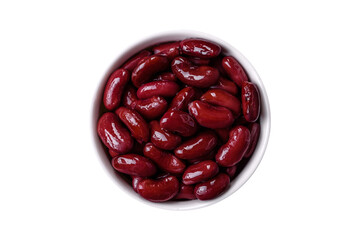 Canned red beans with salt and spices in a white bowl