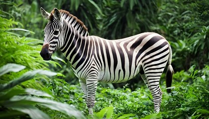 Fototapeta na wymiar A-Zebra-In-A-Lush-Jungle-