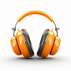 High-quality noise-canceling protective earmuffs in vibrant orange, isolated on a white background. - obrazy, fototapety, plakaty
