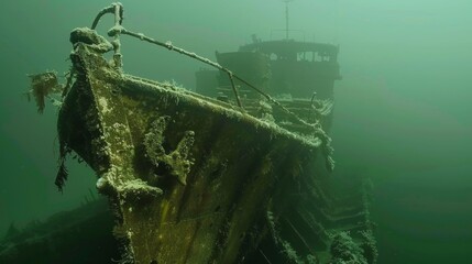 Mysterious shipwrecks covered in algae and marine li  AI generated illustration - obrazy, fototapety, plakaty