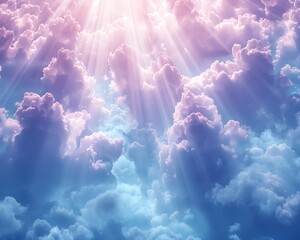 Radiant Sunbeams in Ethereal Cloudy Sky Inspiring Spiritual Awakening and Motivational Dreams