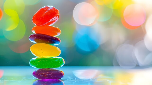 A stack of colorful jelly beans on top of each other