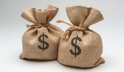 Two bags with large dollar signs on them are placed side by side on a surface. The bags are filled with cash and symbolize wealth and financial prosperity.