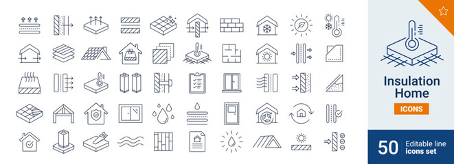 Insulation icons Pixel perfect. Construction, building, wall ...	
