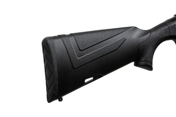 Close-up of a plastic rifle butt. Semi-automatic rifled carbine. Hunting rifle with a plastic butt....