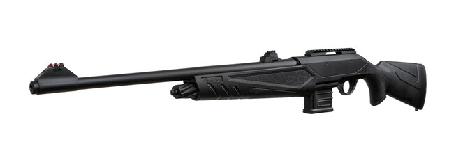 Semi-automatic rifled carbine. Hunting rifle with a plastic butt. Isolate on a white background.