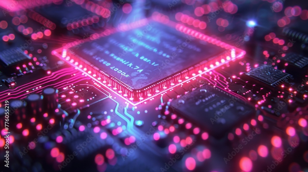 Poster Computer farm mining cryptocurrency and digital money. Racks of servers in data centers process large amounts of big data consisting of chained digital blocks.