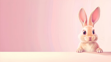 Obraz premium Vector easter rabbit, bunny, hare looking out over a poster on a pastel background 