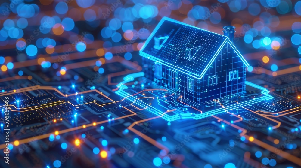 Leinwandbilder Concept banner for smart home technology system. Digital control system of smart house. IOT and cloud computing technologies.