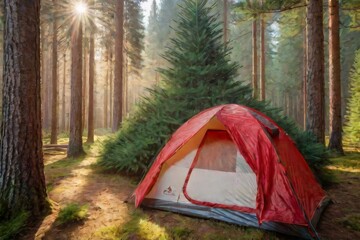 Fireplace during rest near tent at night