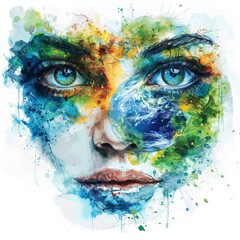 Gaia's Gaze: A Vision of Earth's Splendor in Human Form, person with painted face