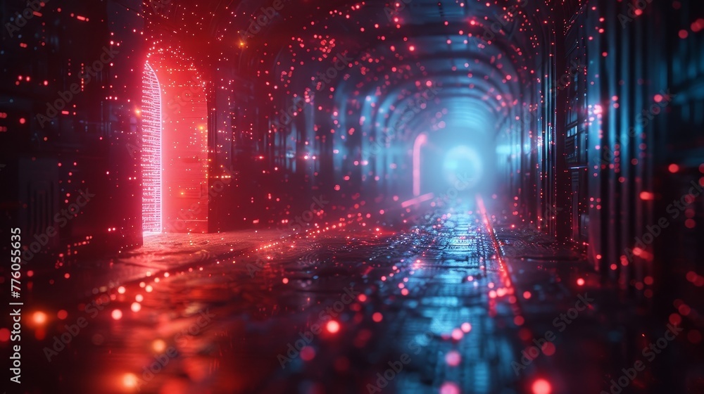 Aufkleber Digital data center is a portal into the virtual metaverse. The abstracted path to virtual reality. Cyber door in the digital world. Gate into the artificial digital world.
