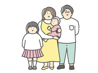 若い夫婦と子供の家族イラスト
