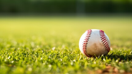 Baseball ball lying on the baseball field.