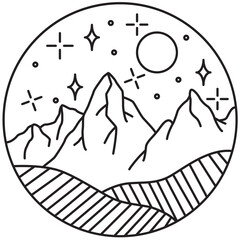 Minimalist Mountain Line Art Vector Illustration