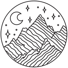 Minimalist Mountain Line Art Vector Illustration