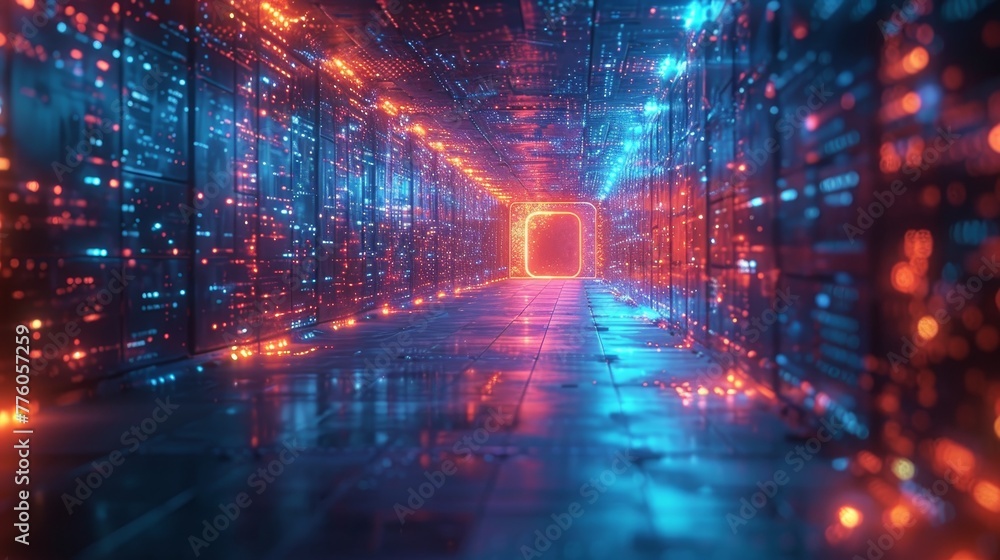 Poster stunning door in virtual space. virtual data center is a portal into virtual world. fantasy cyber do