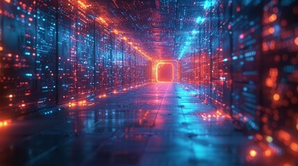 Stunning door in virtual space. Virtual data center is a portal into virtual world. Fantasy cyber door in artificial universes. Gate in artifical digital worlds.