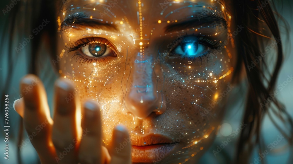 Fototapete in the hand of a robot with artificial intelligence, a core of electronic brain is held. the cyborg'