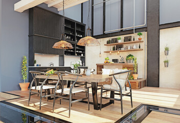 modern domestic kitchen interior. - 776059039