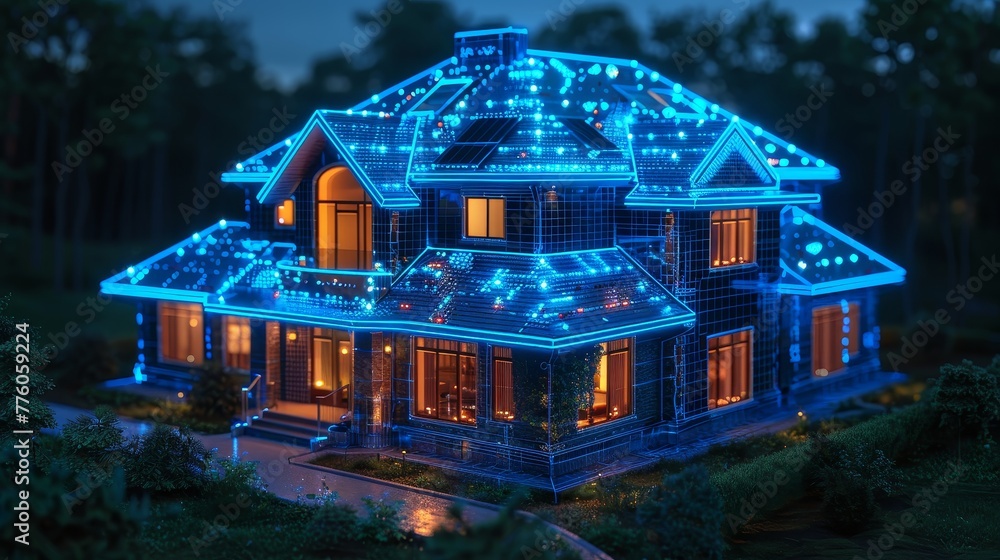 Fototapete Programming software of the smart home. Development of smart house systems. Design of smart buildings in CAD. Setting up work scenarios for IOT. Internet of things. 3D illustrations.