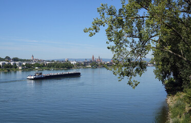 Lastkahn auf dem Rhein bei Mainz
