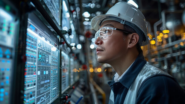 an engineer is looking at the graphs of power curve on the screen in BESS plant.generative ai