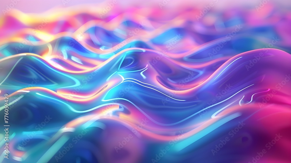 Poster Mesmerizing Holographic Waves Flowing in Vibrant 3D Space with Fluid Abstract Motion and Gradient Colors