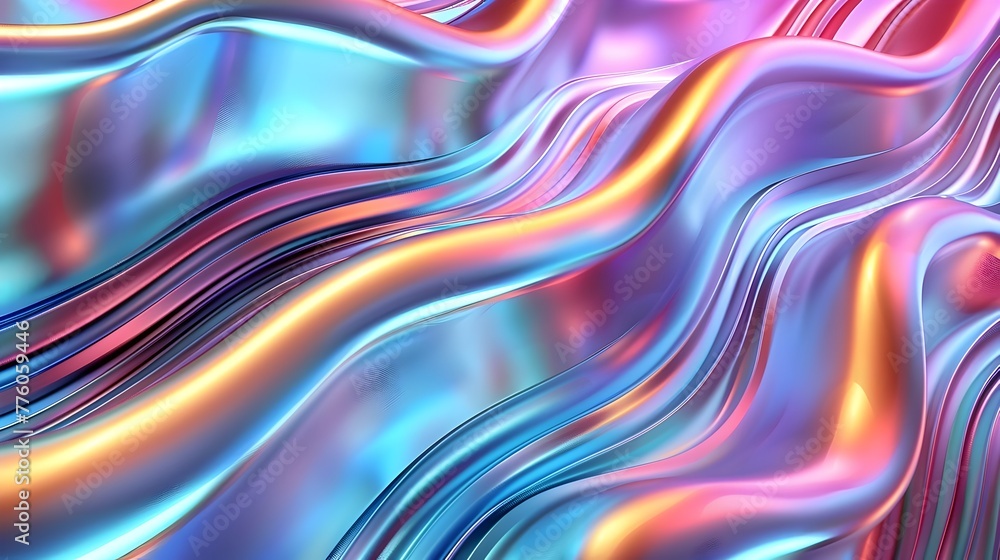 Poster Iridescent Fluid Waves in Motion - Seamless 3D Gradient Abstract Pattern Design