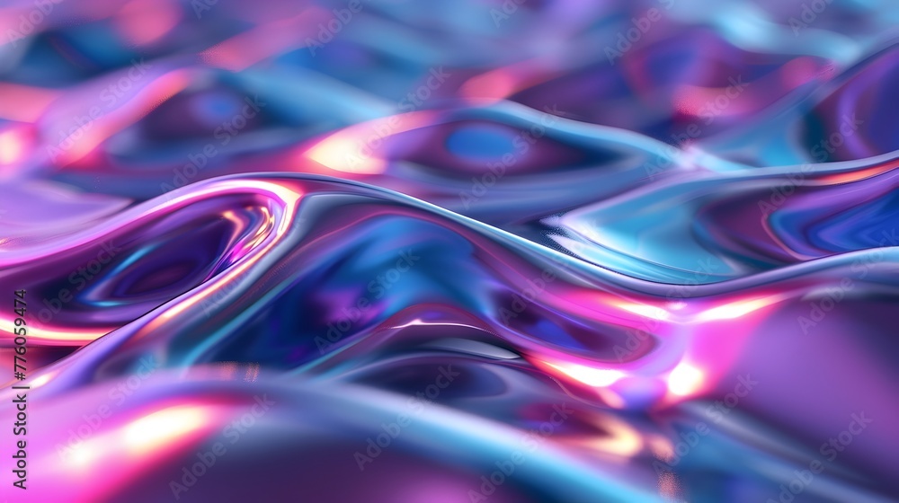 Poster shimmering holographic waves of dynamic iridescent fluid in vibrant 3d render embodying motion and l