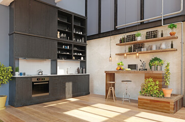 modern domestic kitchen interior. - 776059491