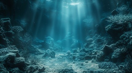 Ethereal underwater scene capturing the essence of the Challenger Deep, ideal for concept art and fantasy-themed designs.