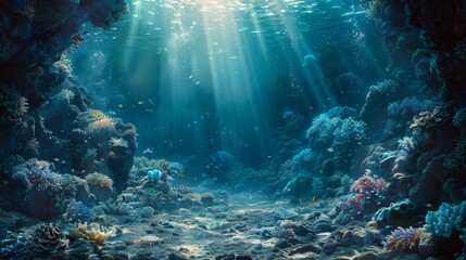 Fantasy underwater scene inspired by the Challenger Deep, transporting viewers to a world of imagination. - obrazy, fototapety, plakaty