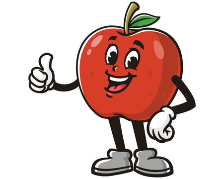 Apple with thumbs up pose cartoon mascot illustration character vector clip art hand drawn