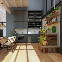modern domestic kitchen interior. - 776059874