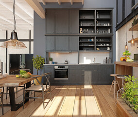 modern domestic kitchen interior. - 776060013