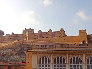 "Fortress of Golden Splendor: Amber Fort's Exterior Walls"