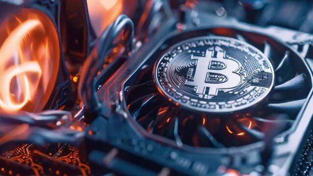 Mining equipment racks mine cryptocurrency. Blockchain technology application-specific integrated circuit data center. Server room. Cripto money, e-commerce finance virtual digital exchange concept.