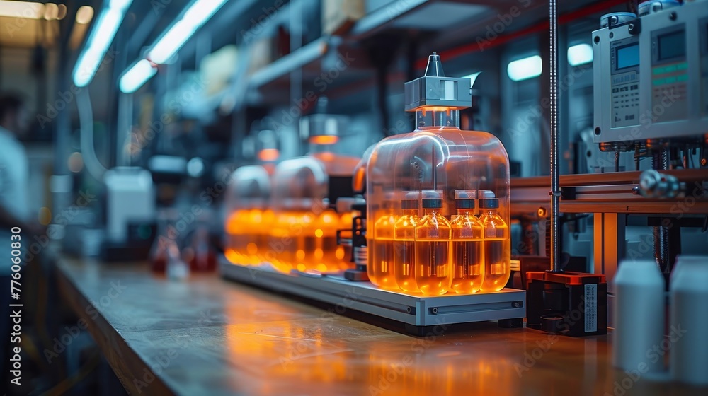 Poster engineering 3d printer. 3d printing, prototyping in industry. orange glass shell of 3d printer with 