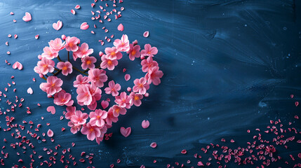 愛のメッセージを込めた桜のハート - obrazy, fototapety, plakaty