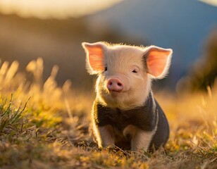 little pig in a farm - obrazy, fototapety, plakaty
