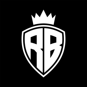recommend clip art: RB Letter monogram shield and crown outline shape with black and white color design