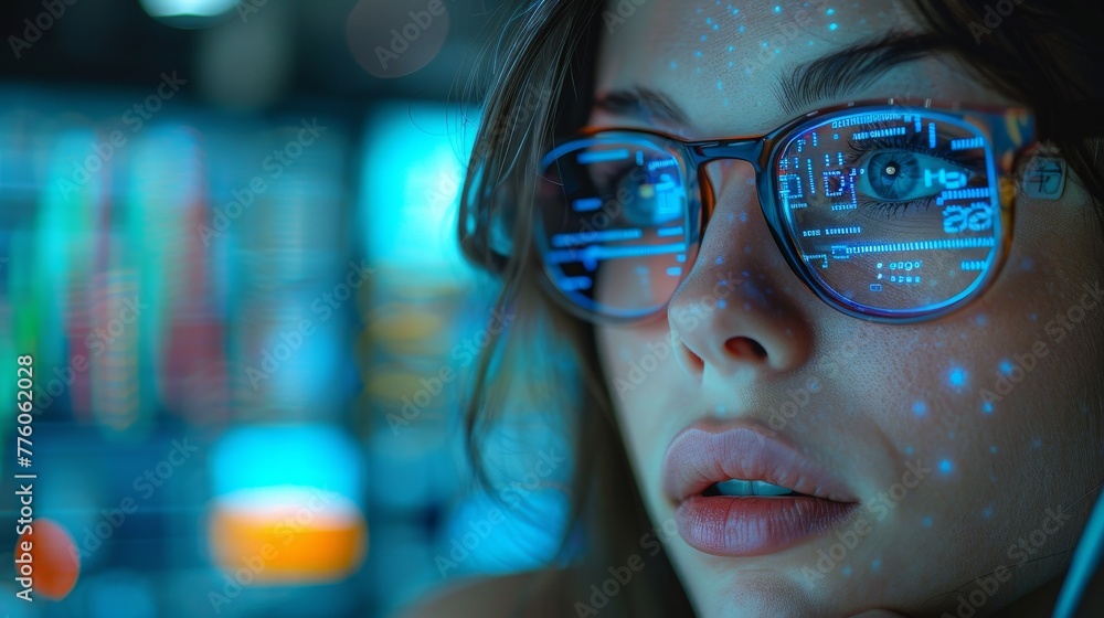 Poster Trading robot based on artificial intelligence. Artificial intelligence develops trading strategies on stock exchanges. Artificial neural networks analyze financial charts.